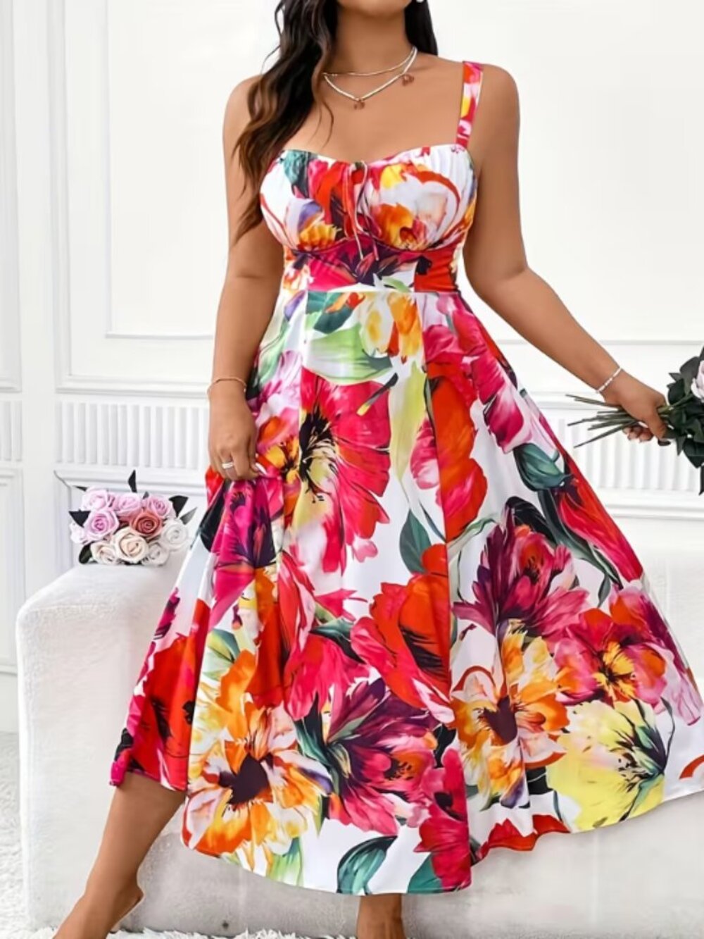 Plus Size Floral Maxi Dress Multicolor Sleeveless Smocked Back 3XL NEW